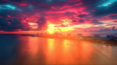 粉色晚霞海岸城市