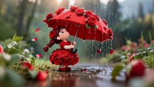 雨天玫瑰花女孩