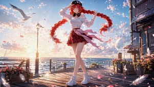 海边红发少女