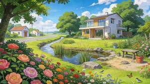 白云树木河流