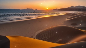 沙滩海景夕阳图