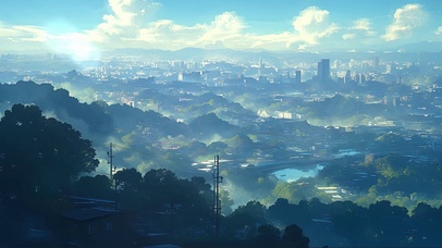 俯瞰蓝天城市天际线