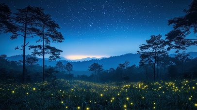 纯净星夜萤火虫草丛