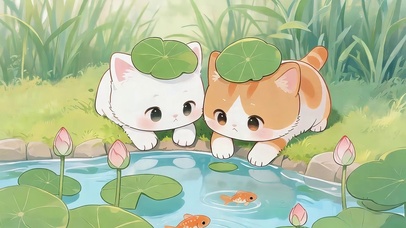 池塘边的猫咪