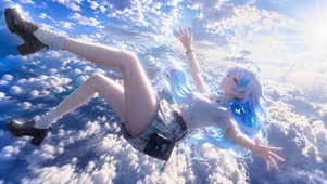 云端翱翔的蓝发二次元美少女