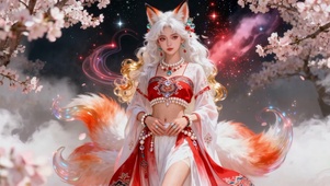 古风九尾狐美女樱花星空