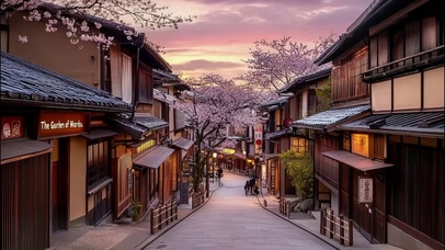 傍晚晚霞静谧日式街道