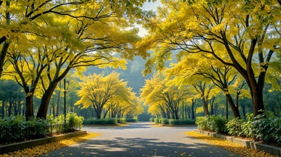 秋日金黄林荫步道