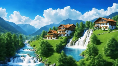 山川流水瀑布美景