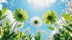 蓝天下小清新鲜花