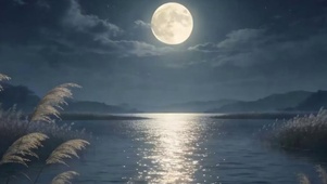 夜景树木河流带鱼屏