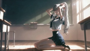 教室银发制服少女绯雪
