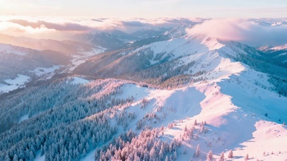 粉色晨光雪山林海