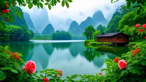 绿色花草山水