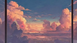 梦幻晚霞城市云层风景