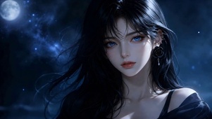 月夜星空蓝眼冷艳美少女