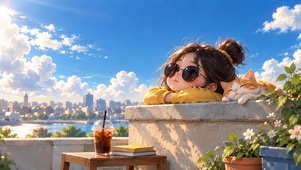 天台女孩和橘猫