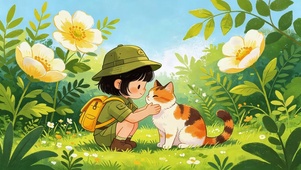 鲜花女孩和猫咪