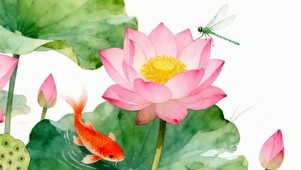 池塘荷花带鱼屏