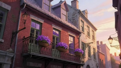 黄昏小镇鲜花建筑