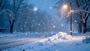 冬夜雪景路灯