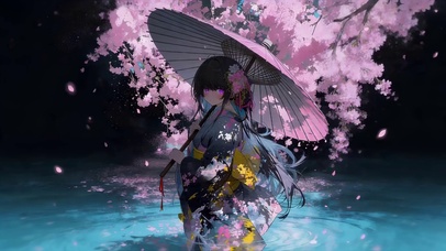 樱花湖面女孩