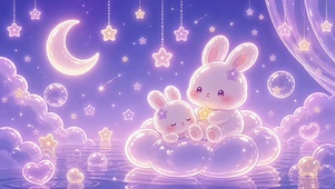 梦幻梦境花园中的小兔子