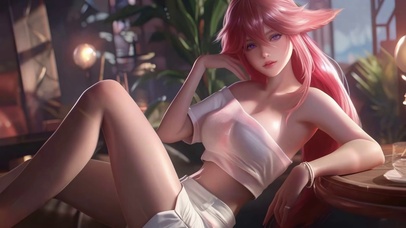 粉发休闲慵懒伸子少女