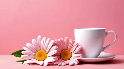 简约粉色治愈小花与茶杯