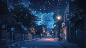 夜晚星空静谧城市街道