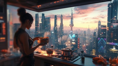 厨房的她