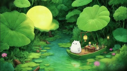 月亮掉荷叶上了