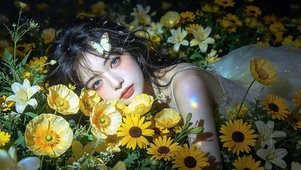 慵懒美女与花儿