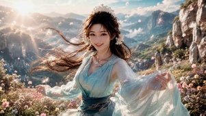 山间花海古风仙气美女