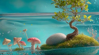 护眼水瓶树木绿景带鱼屏