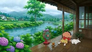 雨天乡村房檐下蜡笔小新