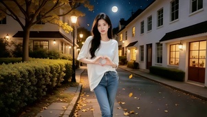 欧式洋房小区比心拍照的美女