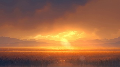 落日广阔草原湿地