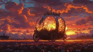 花海晚霞神秘南瓜马车