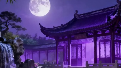 古风夜景池塘带鱼屏