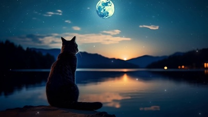  猫咪在湖边看风景