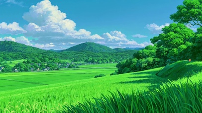 动漫插画风景田野