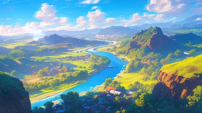 俯瞰清新山谷蜿蜒河流