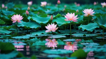 美丽治愈荷塘荷花