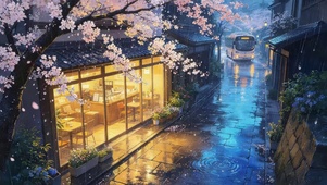 雨后樱花小巷