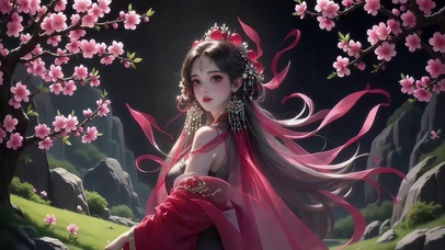 动漫风桃园谷的古风少女