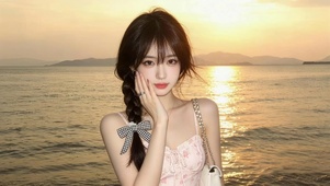 晚霞海边女孩
