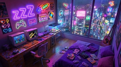 雨夜霓虹游戏房间