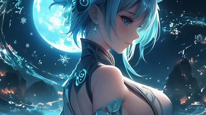 水波纹蓝月少女