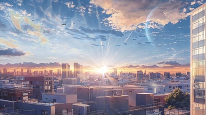 唯美夕阳城市风光